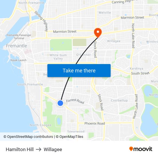 Hamilton Hill to Willagee map