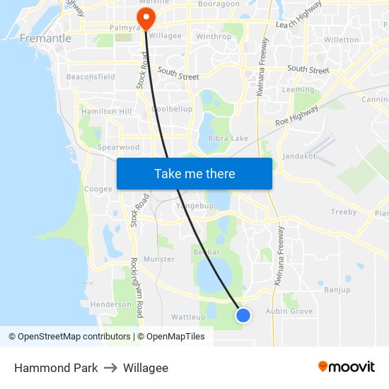 Hammond Park to Willagee map