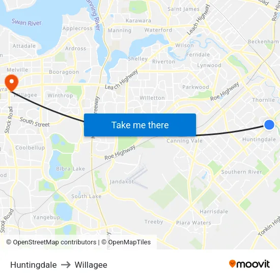 Huntingdale to Willagee map