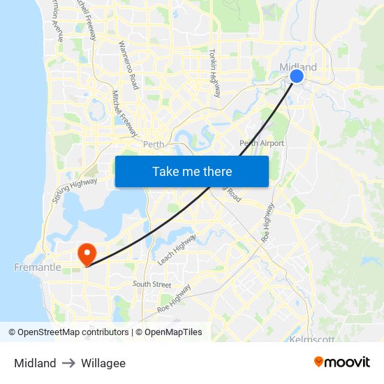 Midland to Willagee map