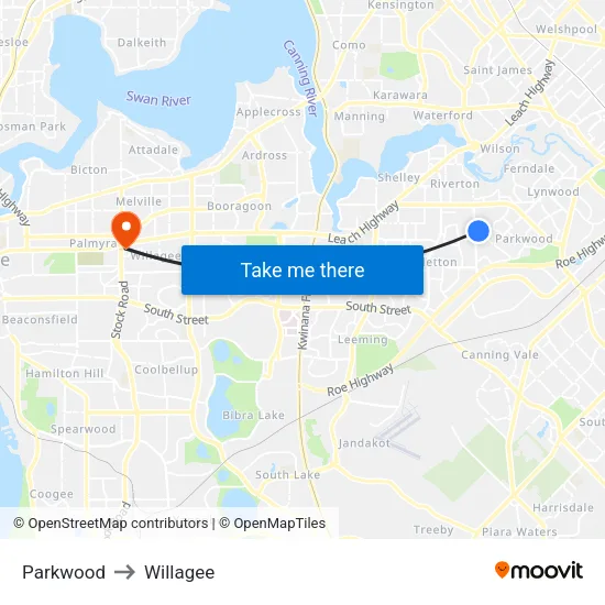Parkwood to Willagee map