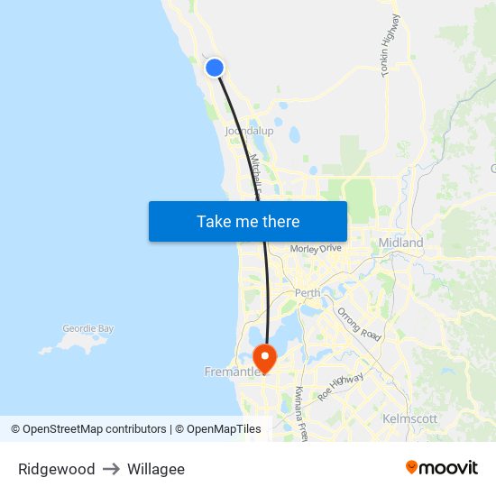 Ridgewood to Willagee map