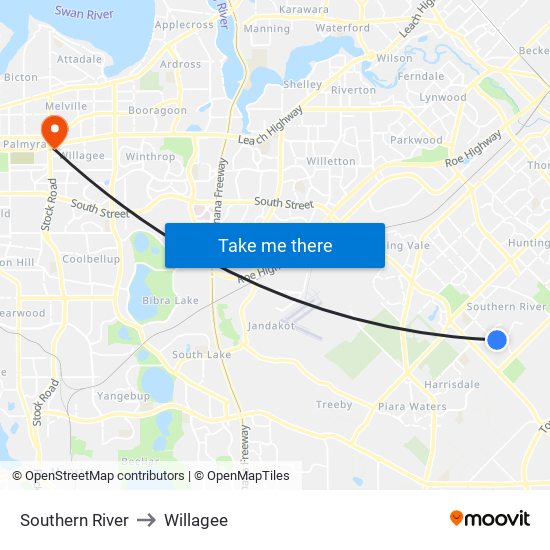 Southern River to Willagee map