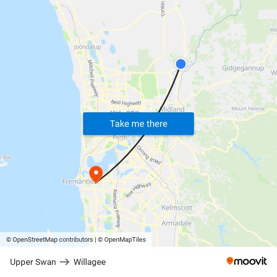 Upper Swan to Willagee map