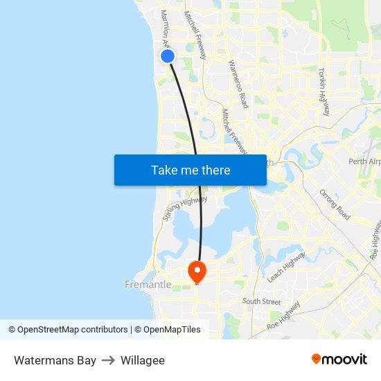 Watermans Bay to Willagee map