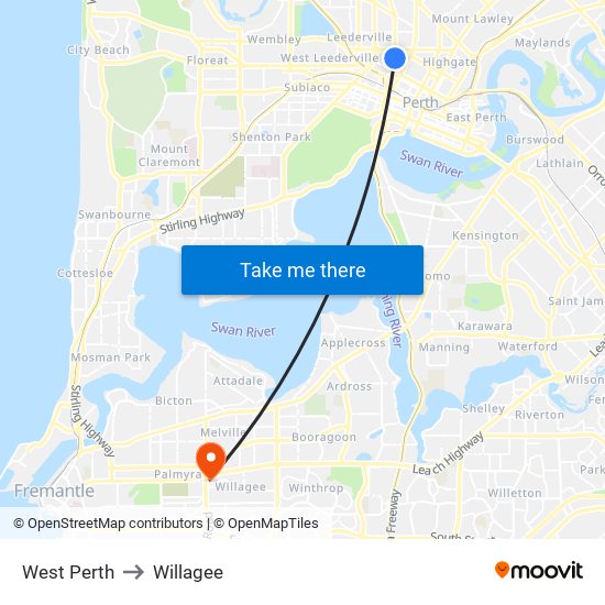 West Perth to Willagee map