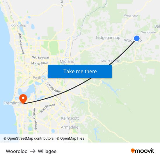 Wooroloo to Willagee map