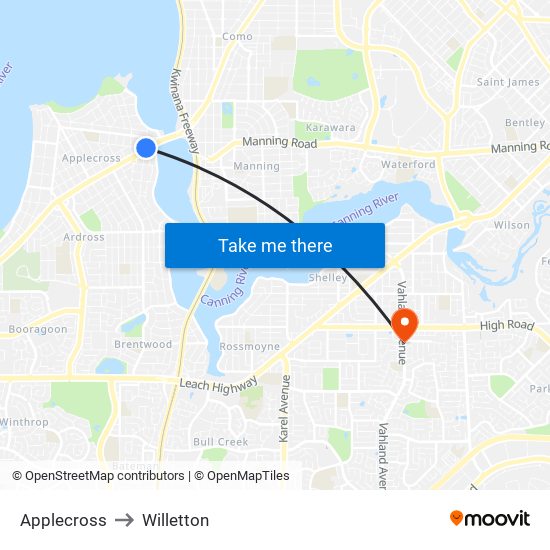 Applecross to Willetton map