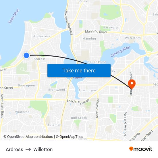 Ardross to Willetton map