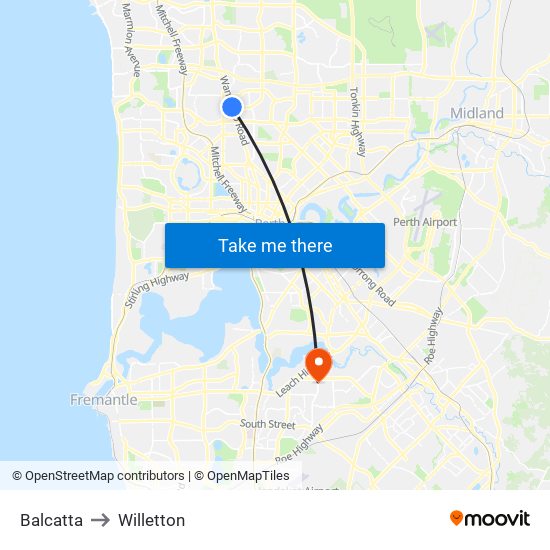 Balcatta to Willetton map