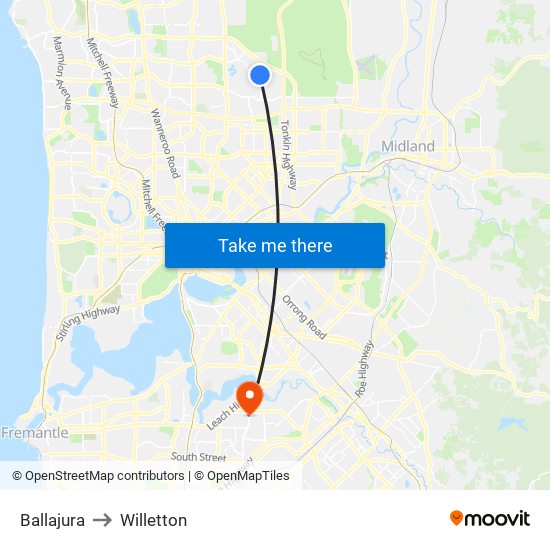 Ballajura to Willetton map