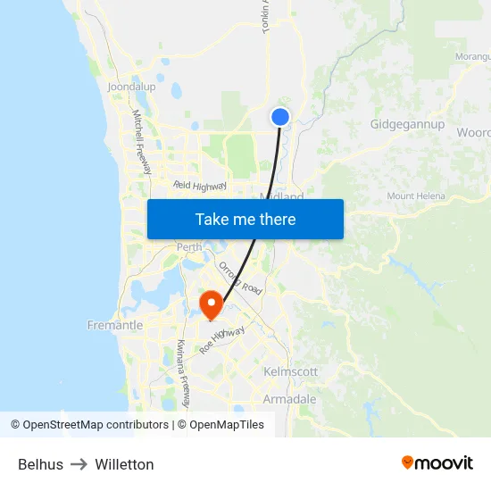 Belhus to Willetton map