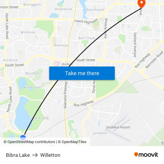 Bibra Lake to Willetton map