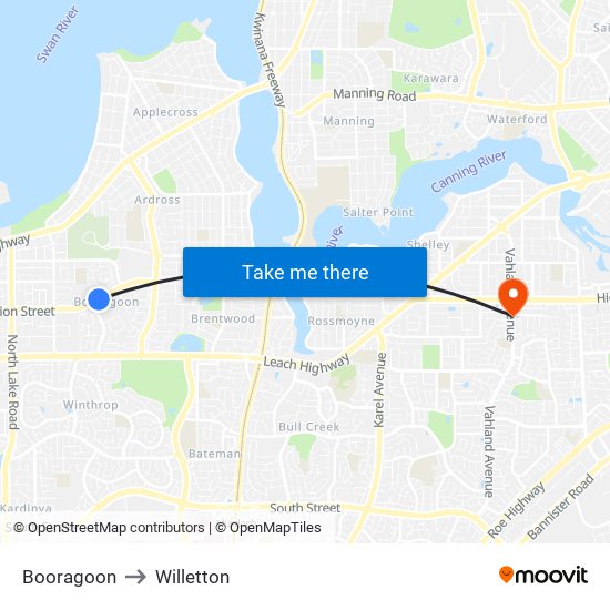 Booragoon to Willetton map