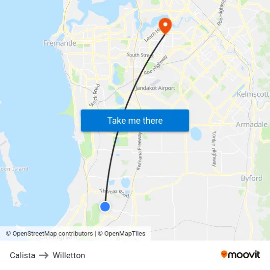 Calista to Willetton map