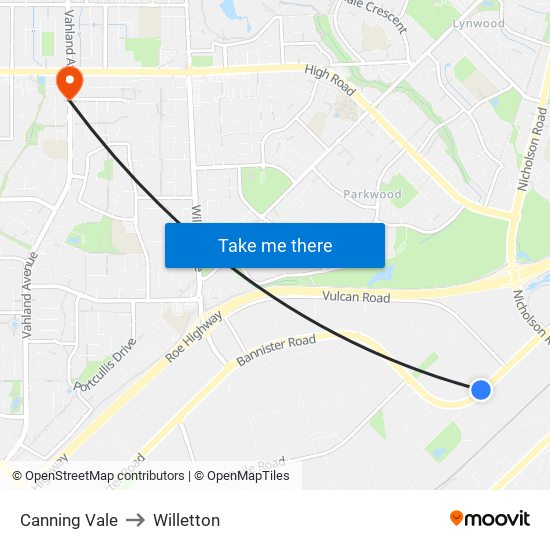 Canning Vale to Willetton map