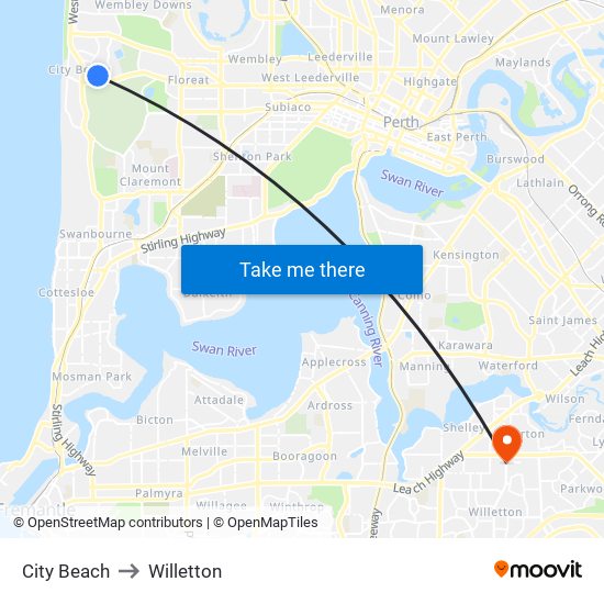 City Beach to Willetton map