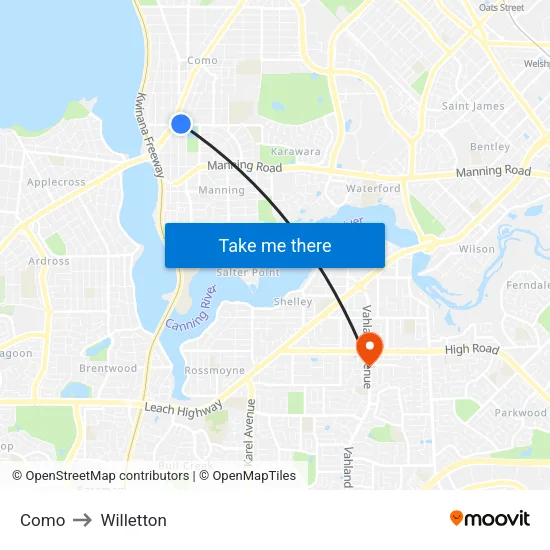 Como to Willetton map
