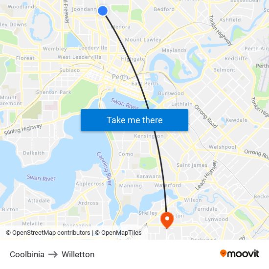 Coolbinia to Willetton map