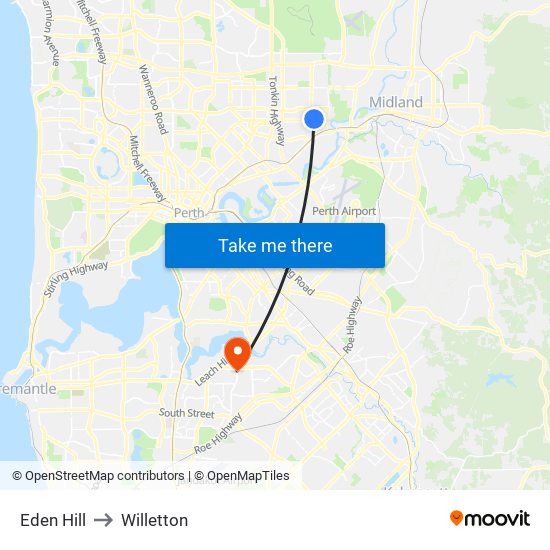 Eden Hill to Willetton map