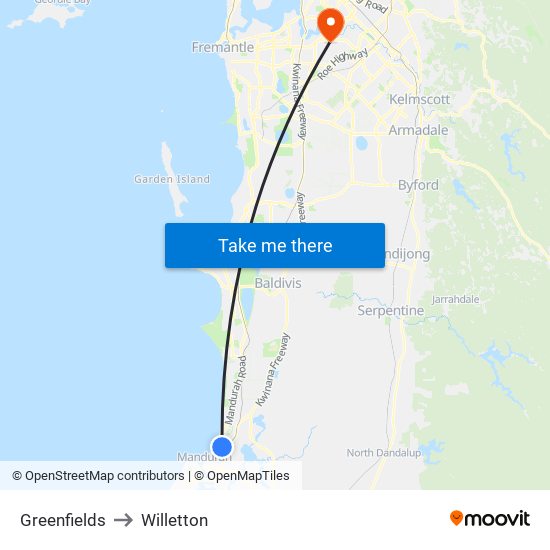 Greenfields to Willetton map