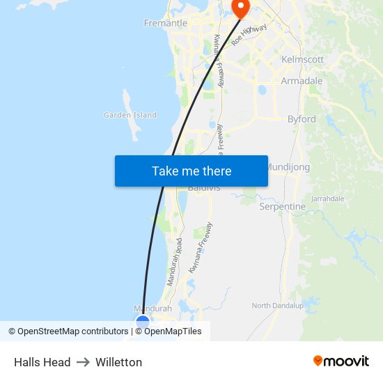 Halls Head to Willetton map