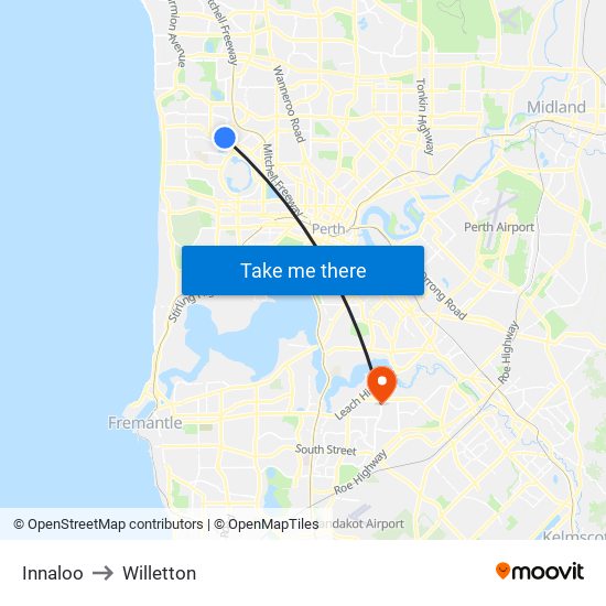 Innaloo to Willetton map