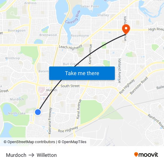 Murdoch to Willetton map