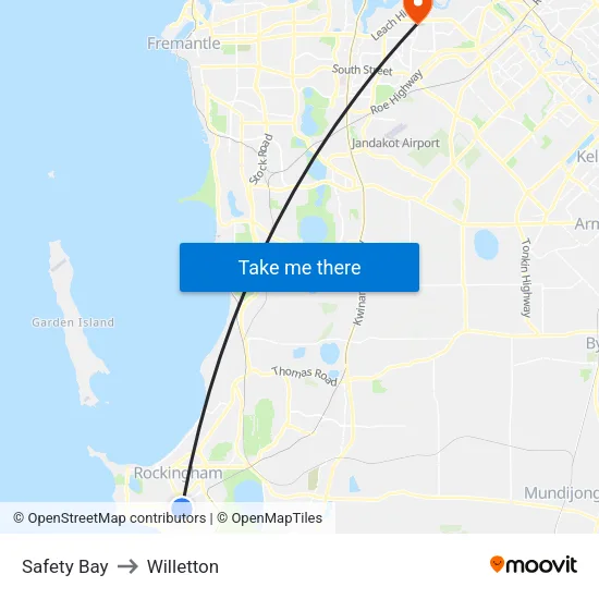 Safety Bay to Willetton map