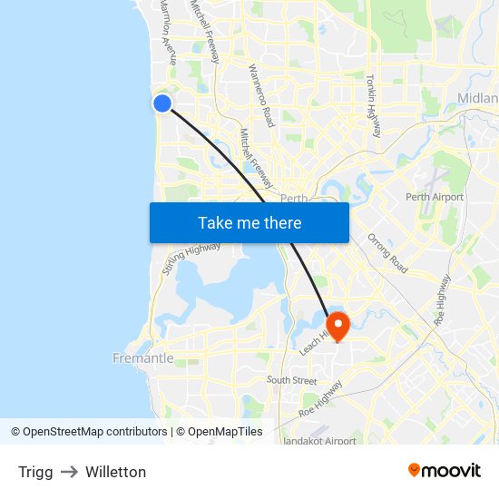 Trigg to Willetton map