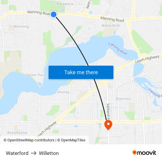 Waterford to Willetton map