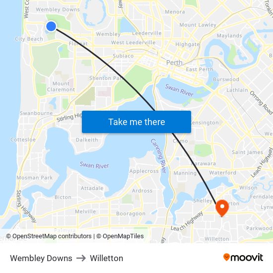 Wembley Downs to Willetton map