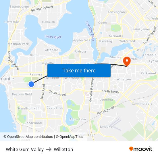 White Gum Valley to Willetton map