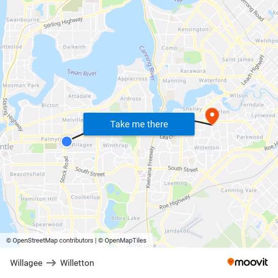 Willagee to Willetton map