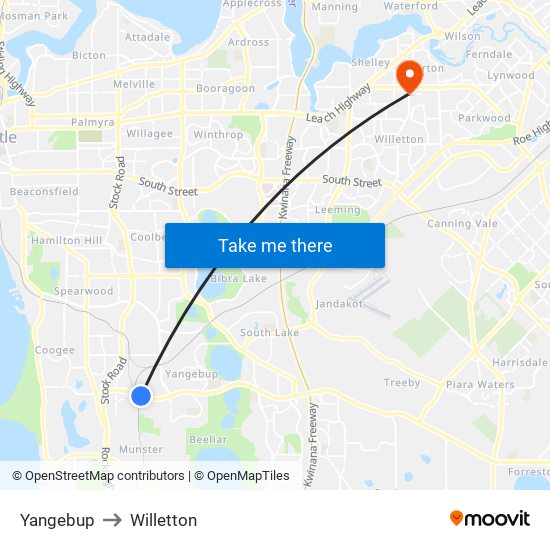 Yangebup to Willetton map