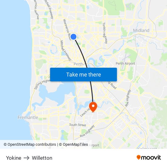 Yokine to Willetton map