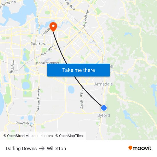 Darling Downs to Willetton map