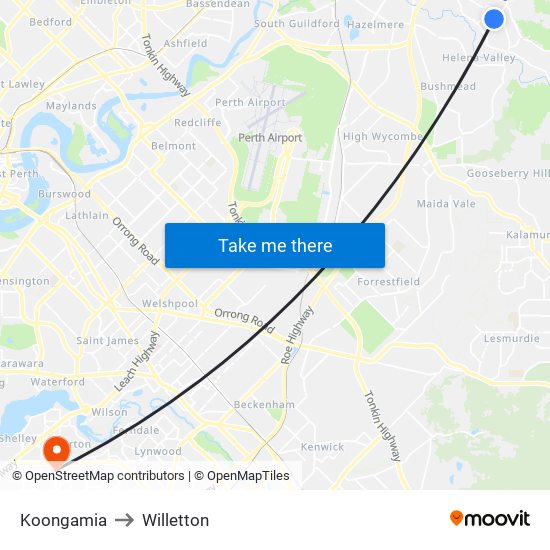 Koongamia to Willetton map