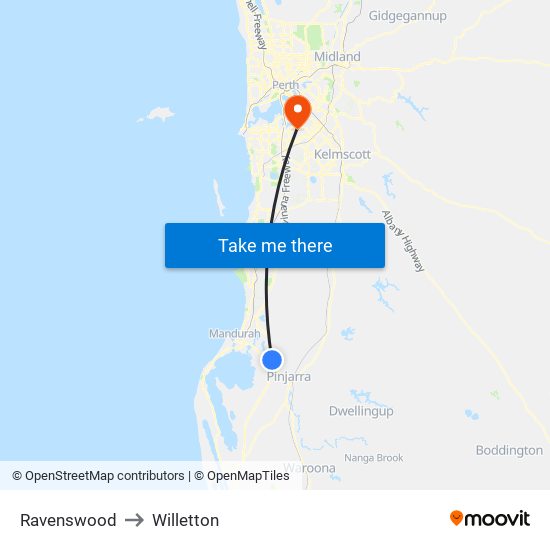 Ravenswood to Willetton map