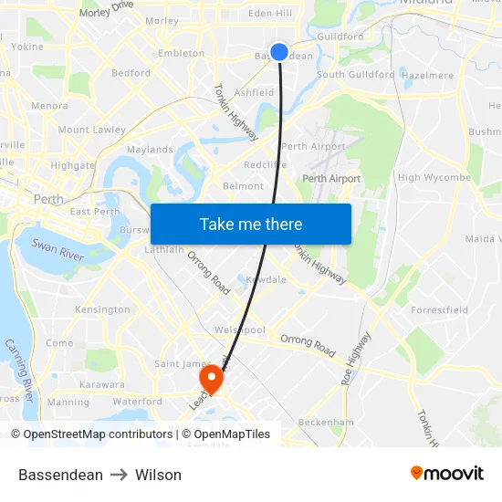 Bassendean to Wilson map