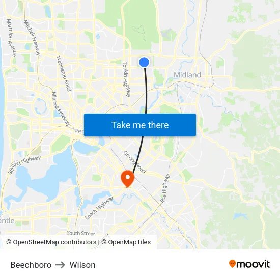 Beechboro to Wilson map