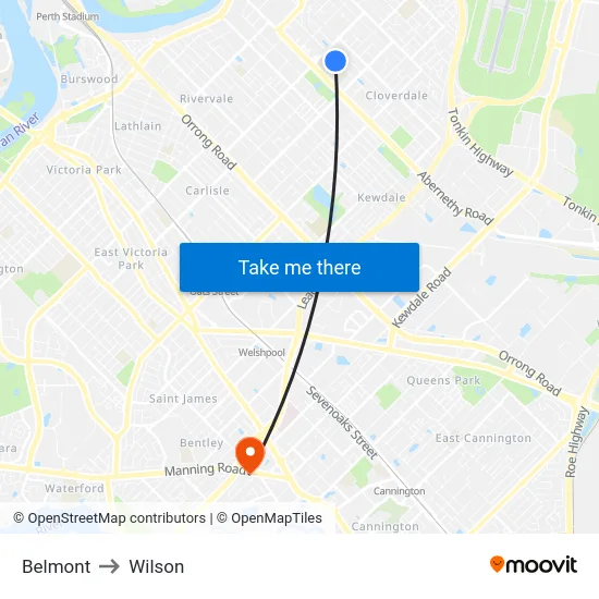 Belmont to Wilson map