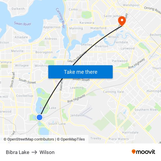 Bibra Lake to Wilson map