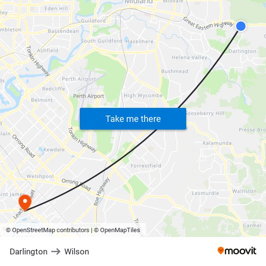 Darlington to Wilson map