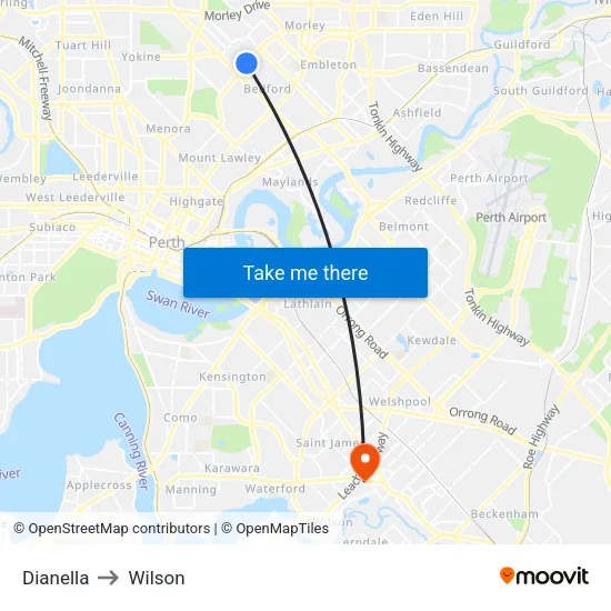 Dianella to Wilson map