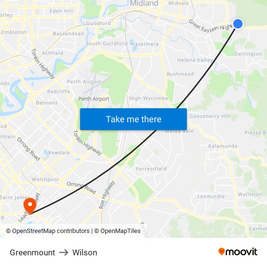 Greenmount to Wilson map