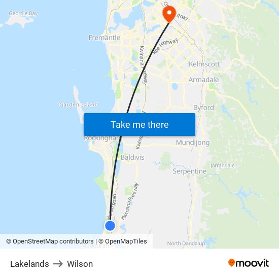 Lakelands to Wilson map