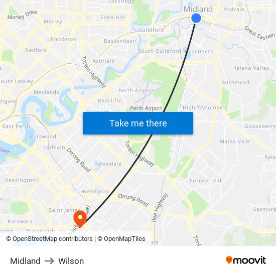 Midland to Wilson map