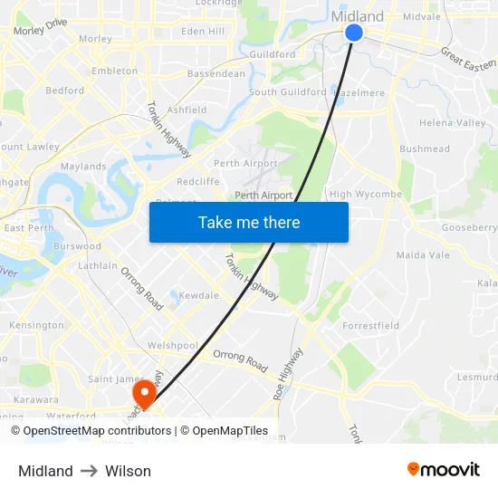 Midland to Wilson map