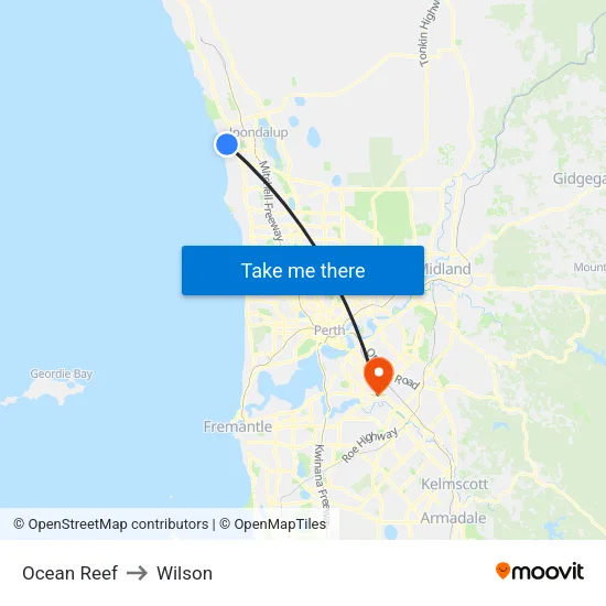 Ocean Reef to Wilson map